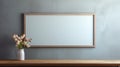 Empty Frame Mockup On Grey Wall With Whimsical Japanese Contemporary Style