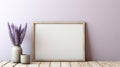 Empty Frame Near Lavender Vase - Minimalistic 3d Rendering Royalty Free Stock Photo