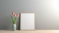 Minimalist Tulip Vase With Frame On Gray Wall Royalty Free Stock Photo