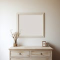 Empty Framed Picture On White Dresser: Earthy Color Palette And Lifelike Renderings