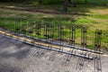 Empty free bicycle parking on an asphalt road. Royalty Free Stock Photo