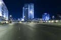 Empty Freeway At Night And Tel Aviv Skyscraper in Background