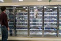 Empty freezer shelves at Publix featuring frozen food shortage including organic vegetables, pizza, and junk food during Covid-19