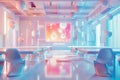 Empty futuristic meeting, seminar, classroom and brainstorming idea fill with imagination. Science environment