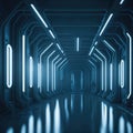 Empty Futuristic Sci-Fi Science Laboratory, Led Strip Lights, Medical Facility, Hi-Tech Room, Technology, Generative AI Royalty Free Stock Photo