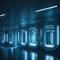 Empty Futuristic Sci-Fi Science Laboratory, Led Strip Lights, Medical Facility, Hi-Tech Room, Technology, Generative AI Royalty Free Stock Photo