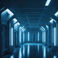 Empty Futuristic Sci-Fi Science Laboratory, Led Strip Lights, Medical Facility, Hi-Tech Room, Technology, Generative AI Royalty Free Stock Photo