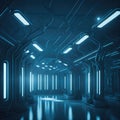 Empty Futuristic Sci-Fi Science Laboratory, Led Strip Lights, Medical Facility, Hi-Tech Room, Technology, Generative AI Royalty Free Stock Photo