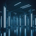 Empty Futuristic Sci-Fi Science Laboratory, Led Strip Lights, Medical Facility, Hi-Tech Room, Technology, Generative AI Royalty Free Stock Photo