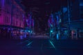 Empty futuristic street at night in an urban city Royalty Free Stock Photo