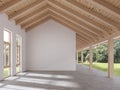 Empty gable roof room with garden view 3d render