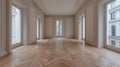 Empty gallery hall with parquet flooring Royalty Free Stock Photo