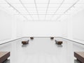 Empty gallery interior with white canvas. 3d Royalty Free Stock Photo