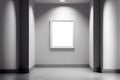 Empty gallery room with clear picture frame sample on light gray wall