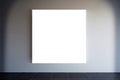 Empty gallery room with clear picture frame sample on light gray wall