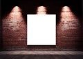 Empty gallery room with clear picture frame sample. Red brick wall and spot lights Royalty Free Stock Photo