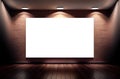 Empty gallery room with clear picture frame sample. Red brick wall and spot lights Royalty Free Stock Photo