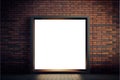 Empty gallery room with clear picture frame sample. Red brick wall and spot lights Royalty Free Stock Photo