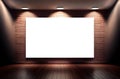 Empty gallery room with clear picture frame sample. Red brick wall and spot lights Royalty Free Stock Photo
