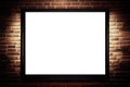 Empty gallery room with clear picture frame sample. Red brick wall and spot lights Royalty Free Stock Photo