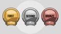 Empty game award labels frames of for first, second and third place . Vector set of cartoon gold, silver and bronze decorativ...