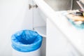 Empty garbage in the kitchen , blue trash Royalty Free Stock Photo