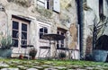 Empty garden furniture near the old house, Noyers