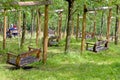 Empty garden tree swings in summer Royalty Free Stock Photo