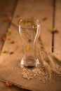 Empty glass of beer on wooden stand Royalty Free Stock Photo