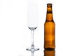 Empty glass and bottle with beer Royalty Free Stock Photo