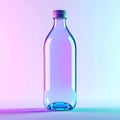 Empty Glass Bottle with Metallic Cap Shimmers under Purple and Blue Lighting Royalty Free Stock Photo