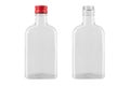 Empty glass bottle with a red cap from a medicine or an alcoholic drink of vodka, whiskey isolated on a white background. File Royalty Free Stock Photo