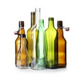 Empty glass bottles on white background. Royalty Free Stock Photo