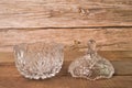 Empty glass bowl over wooden background with copy space Royalty Free Stock Photo