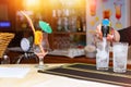 Empty glass from cocktail with umbrella Royalty Free Stock Photo