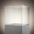 Empty glass cube on podium. 3d rendering