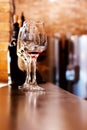 Empty glass glasses after wine tasting in a wine cellar