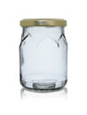 The empty glass jar with a beautiful rim closed by a metal cover, isolated on a white background with reflection Royalty Free Stock Photo