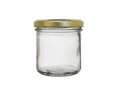 Empty glass jar for canned food, closed with a metal lid. Isolated on a white background Royalty Free Stock Photo