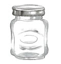 An empty glass jar of elongated jam with a gray lid. Royalty Free Stock Photo