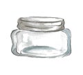 Empty glass jar with a gray lid for liquids and cereals.