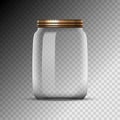 Empty glass jar isolated on transparent background. White lid bottle jar with metal cap Royalty Free Stock Photo