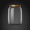 Empty glass jar isolated on transparent background. White lid bottle jar with metal cap Royalty Free Stock Photo