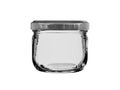 Empty glass jar for jam closed by a metal cover isolated on a white background Royalty Free Stock Photo