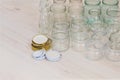 Empty glass jars are prepared for preserving and preparing homemade fermented food. Royalty Free Stock Photo