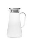 Empty glass jug for milk and drinks with a stainless steel lid on a white background, isolated Royalty Free Stock Photo