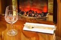 Empty glass, knife and fork on table Royalty Free Stock Photo