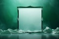 Empty glass photo frame border on a tranquil ocean background