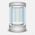 Empty glass shop cylinder showcase, display box on transparent background vector illustration