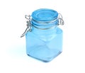 Empty glass spice jar.Blue jar for spice isolated on a white background. Cooking utensil. Kitchen ware. Kitchen utensils Royalty Free Stock Photo